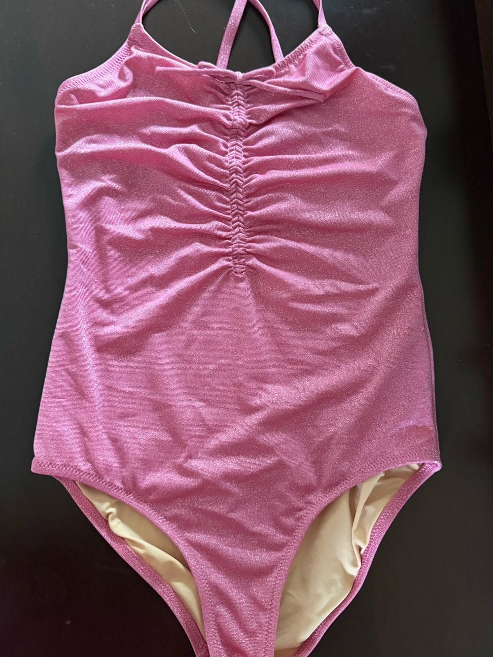 J. Crew Shimmery Pink Ruched One-Piece Swimsuit